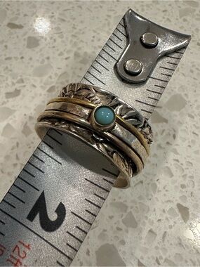 Silver-Tone Stackable Ring with Turquoise Accent, Spins, Great Condition